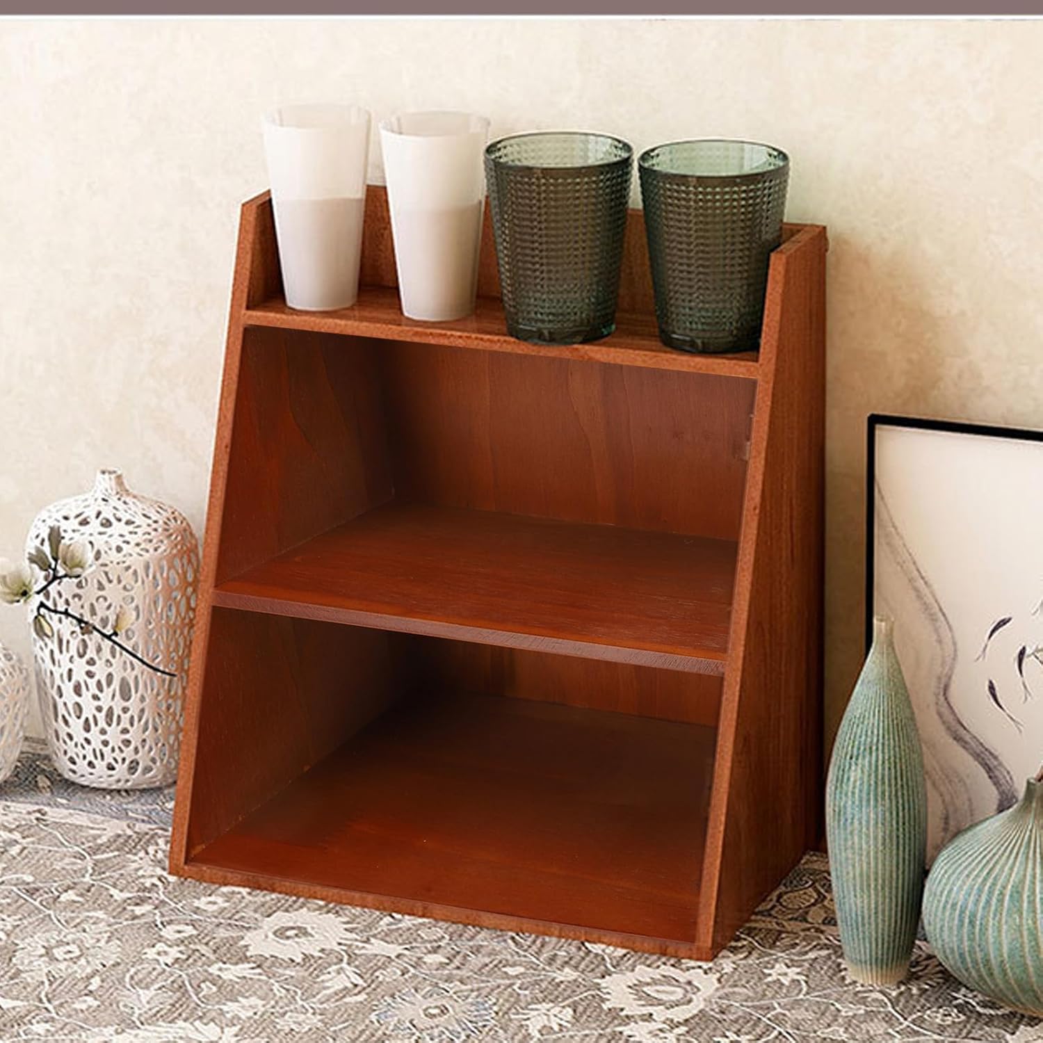 AYNEFY Wood Desktop Display Cabinet, Vintage Wood Desktop Storage Shelf for Perfume Cosmetics, 3 Tier Wooden Display Rack for Home Office Desk Tabletop Counter Organizing
