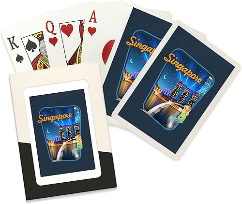 Lantern Press Singapur, Retro Skyline, Contour (52 cartas de juego, baraja de cartas de tamaño póquer con Jokers)