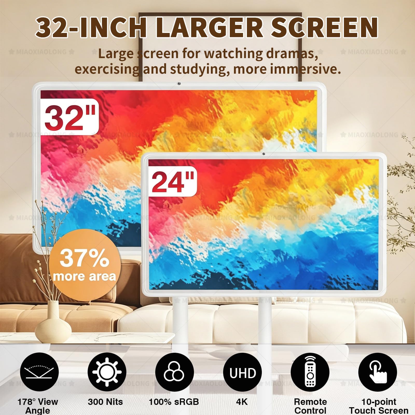 MIAOXIAOLONG 22"/24"/32" TV Portatile Smart - Schermo Touch 1080p/4k su Ruote, 6+128GB/8+128GB, con Telecomando E Supporto Regolabile, Batteria da 8000/11000/15000mAh 32''(1080P)-8+128GB