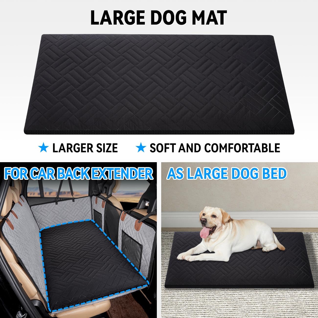 Veitail Dog Mat for Back Seat Extender for Dogs,Dog Bed for Car,Pet Cover for Hammock for Car,Hard Bottom Car Seat Cover for Dogs (Black, for car)
