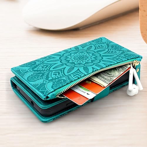 Miniatura 5 de Harryshell - Funda de piel magnética, desmontable con cremallera, bolsillo para monedasefectivo, 12 ranuras para tarjetas, correa de muñeca, para