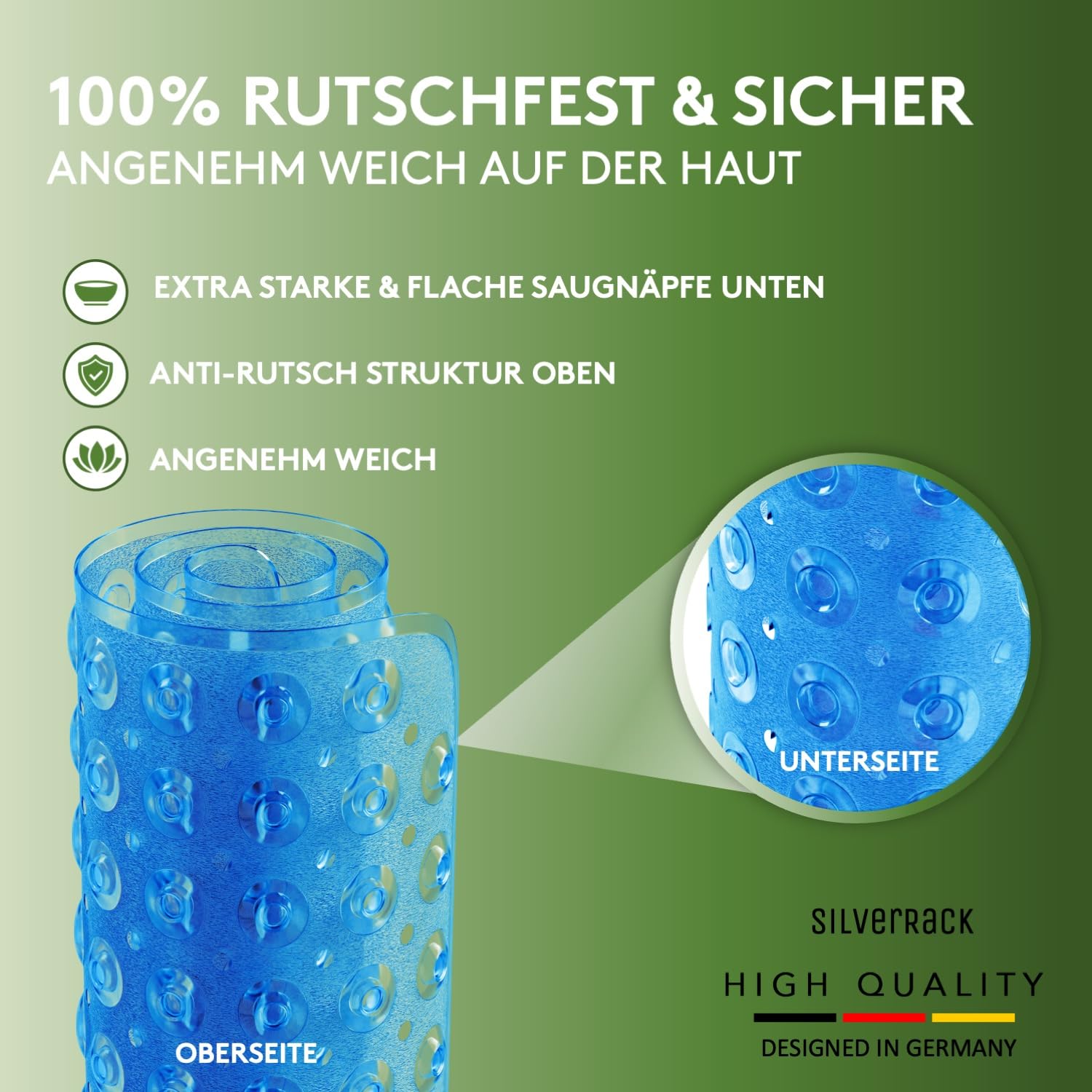 Tappetino Vasca Antiscivolo DermaSensitive - Blu, 100% Sicuro Per Bambini E Animali, Materiale TPE - Foto 3