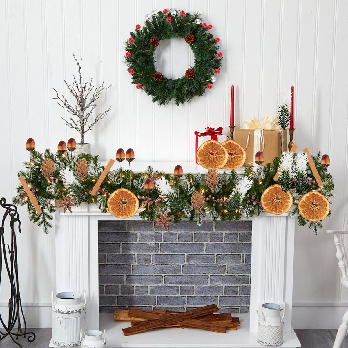 232 Pezzi Corona di Natale Accessori, Decorative Natalizie Pigne, Arancia Essiccata, Cannella Stecche, Anice Stellato, Ramo di Pino, Bacche, Decorazioni per Ghirlanda Fai Da Te Albero di Natale