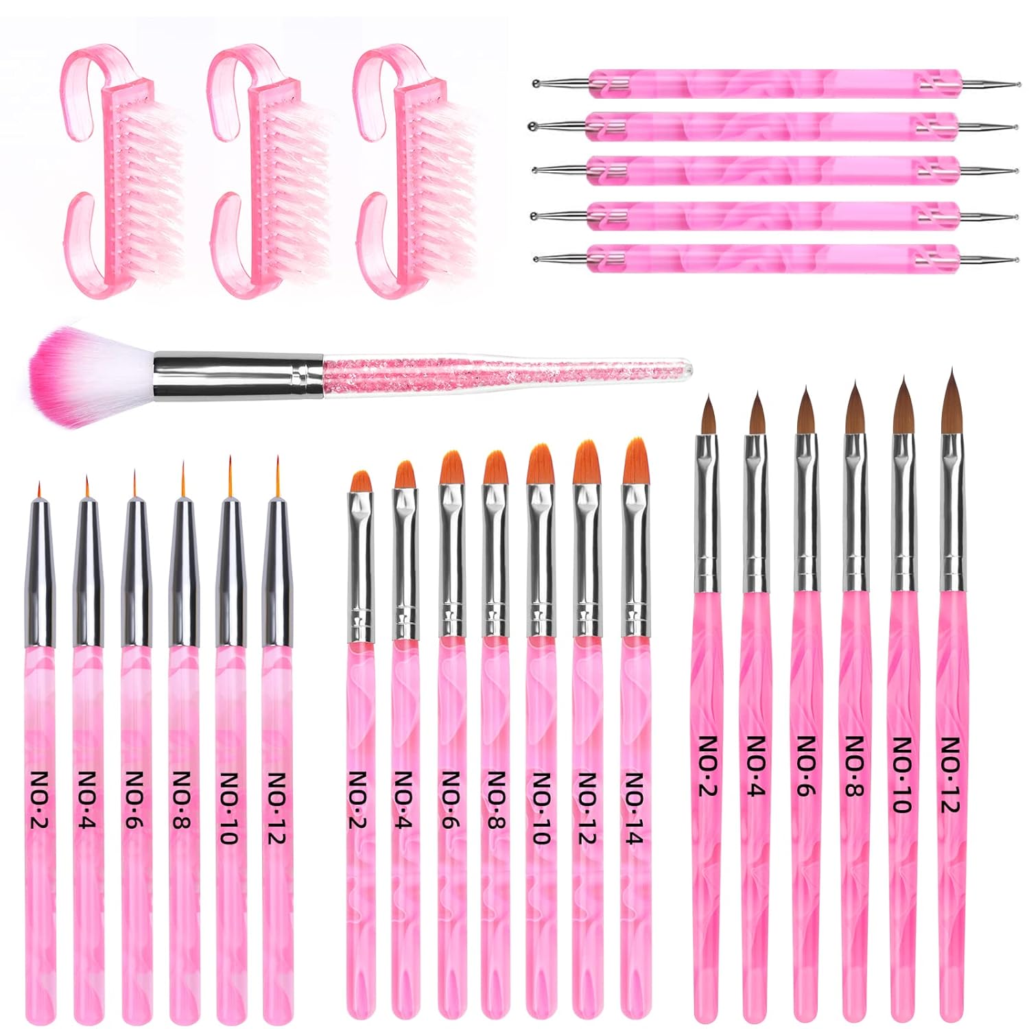 AROIC 28 Pcs Acrylic Nail Brush Set Including 7 Pcs UV Gel Nail Art Brushes, 6 Pcs 3D Nail Extension Brush, 5Pcs Double Ended Dotting Nail Pen For Nail Art DIY With White Box, colorful : Beauty & Personal Care