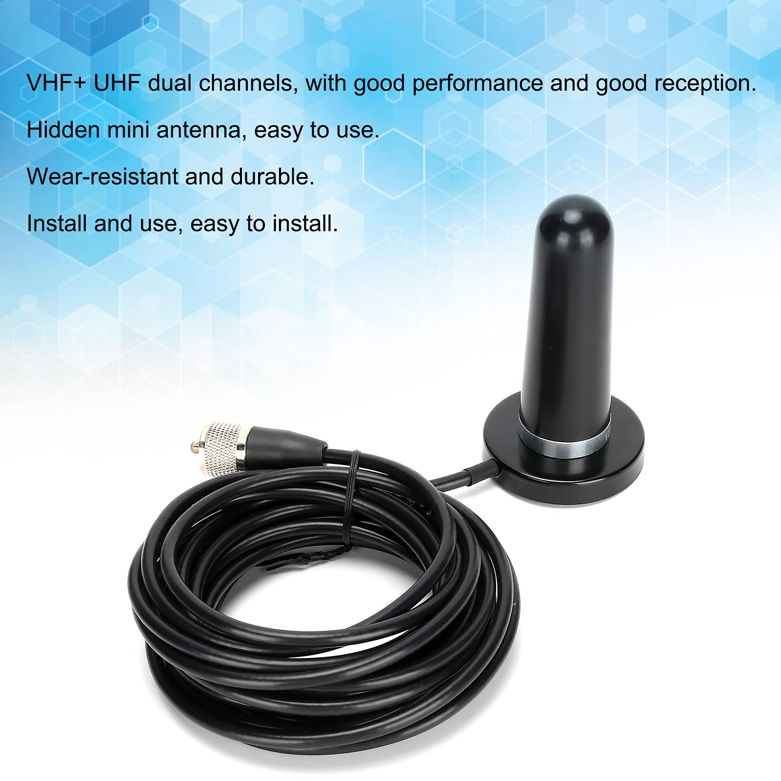Mini Antena de Coche de Doble Banda con Excelente Recepción para Radios y Incluye Alimentador de 5 M