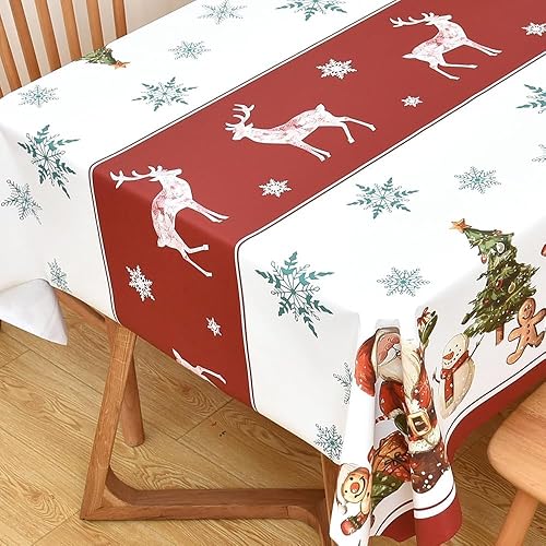 Mantel de Navidad de vinilo resistente rojo de 54x54 pulgadas, mantel rectangular de Navidad, mantel de PVC reutilizable, impermeable, plegable,