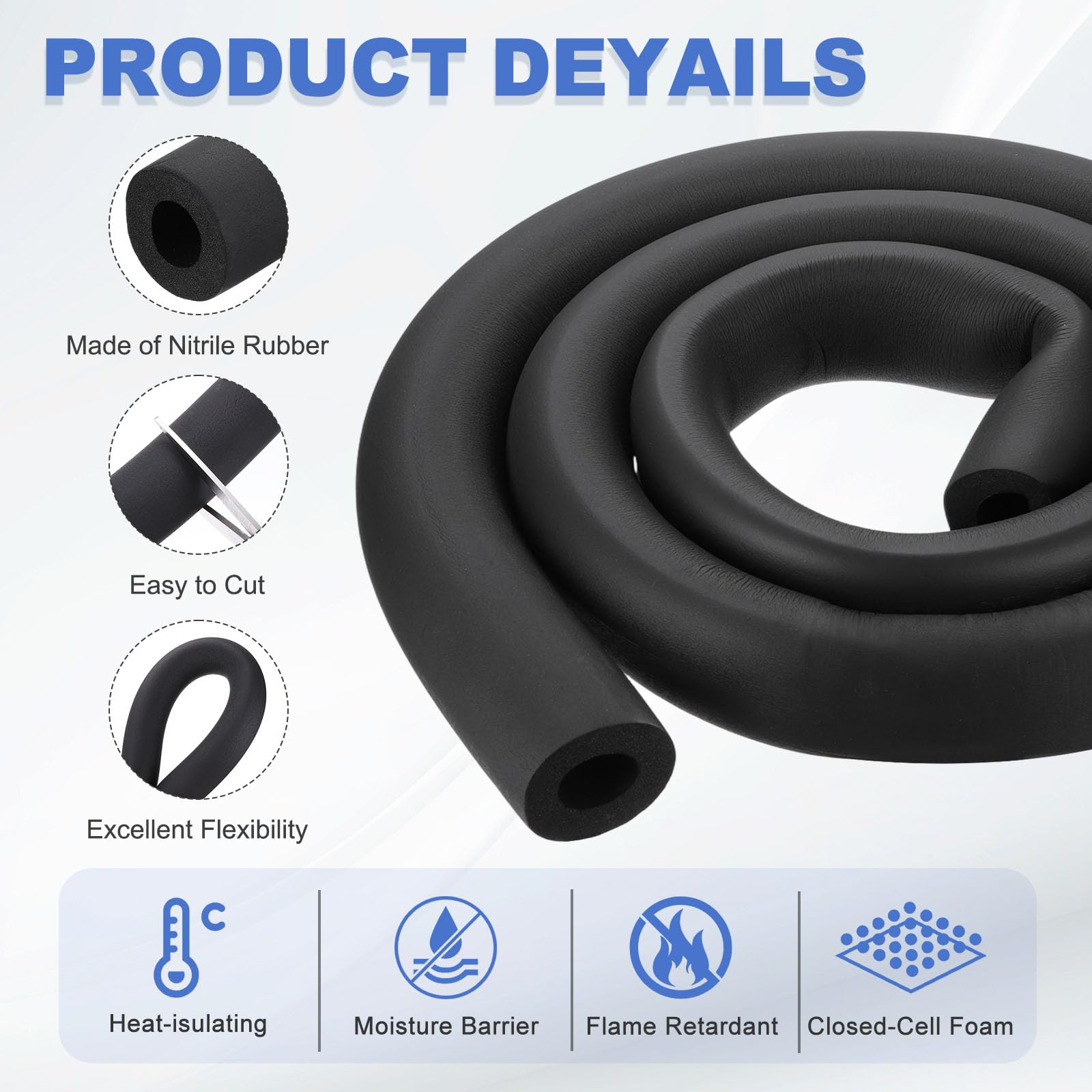 uxcell Lot de 2 tubes isolants en mousse de 32 mm ID x 1,8 m, noir