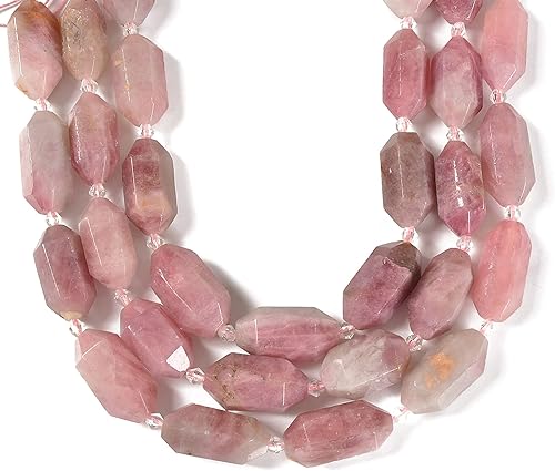 Miniatura 2 de JM Design Madagascar Natural - Corte de prisma de cuarzo rosa de doble punta de 0.591 x 0.984 in, hebra de 15.5 pulgadas para fabricación de joyas