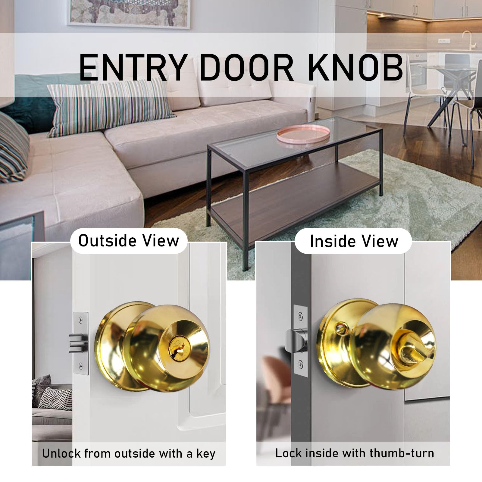 Gold Door Knobs with Lock & Keys - FREE SHIPPING -3 Gold Door Knobs with Lock & Keys - FREE SHIPPING -3