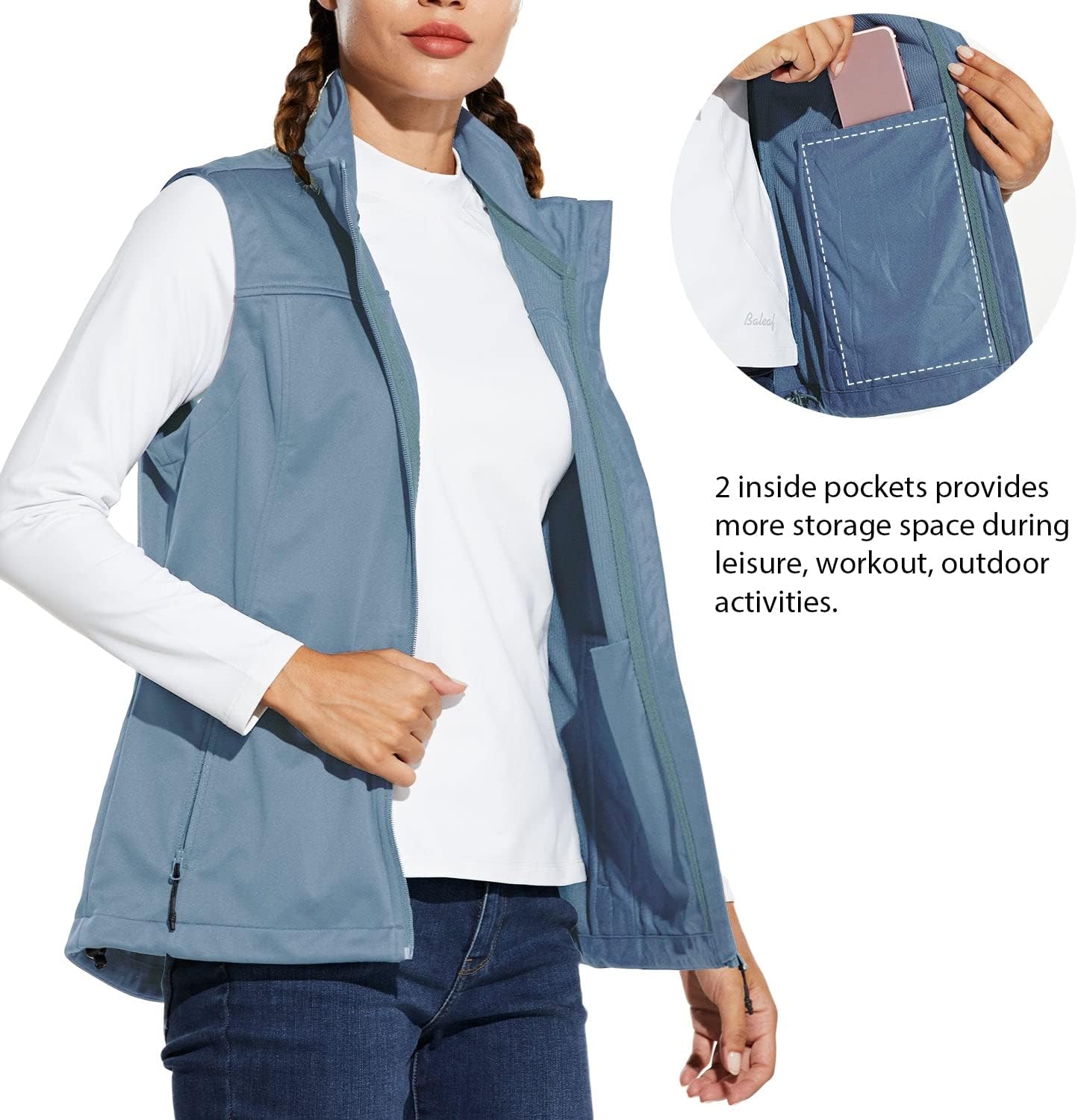 baleaf Women's Lightweight Vest Softshell Sleeveless Jacket Windproof Stand Collar with Zipper Pockets Running Hiking Golf - Image 6