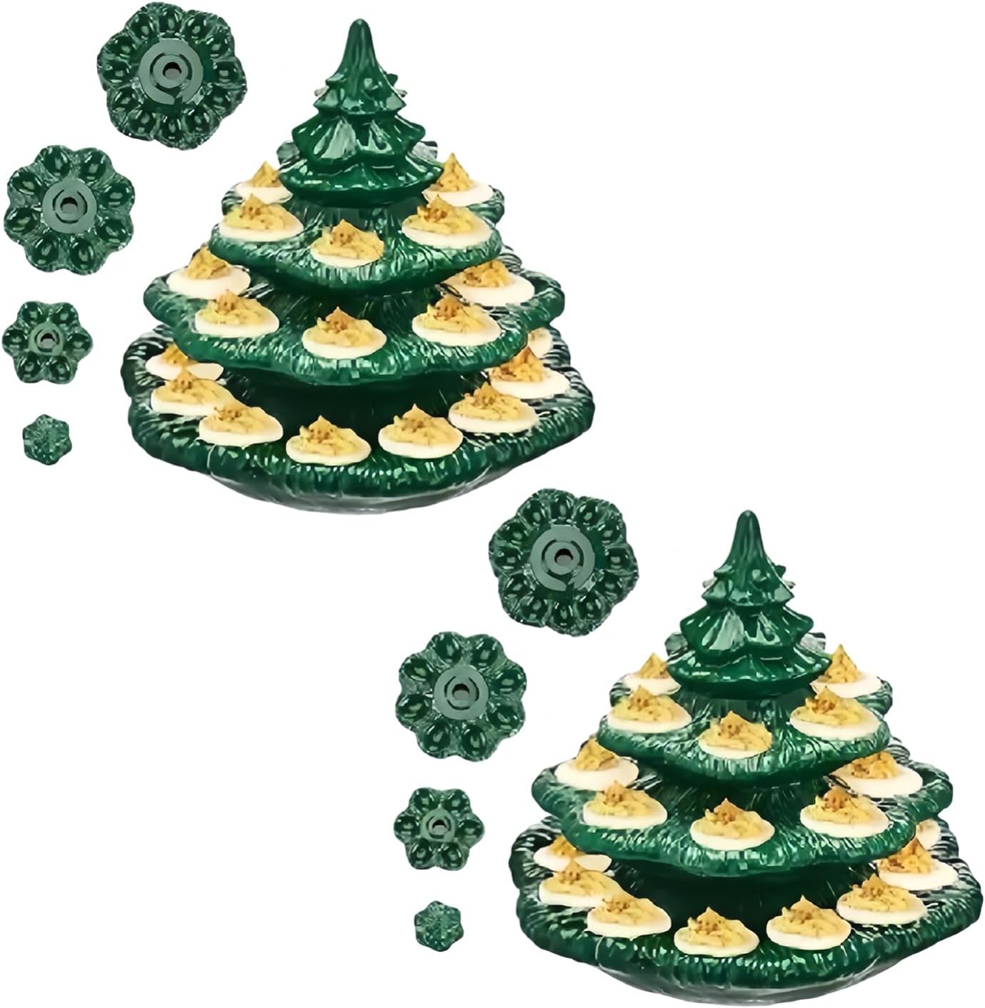 Deviled Egg Christmas Tree, 2 Pack Resin Christmas Tree Devil Egg Plate, 4-Tier Christmass Trees-Shaped Tray With 26 Holes Stackable For Party Holiday Gatherings Thanksgiving Easter Barbecue Outdoor