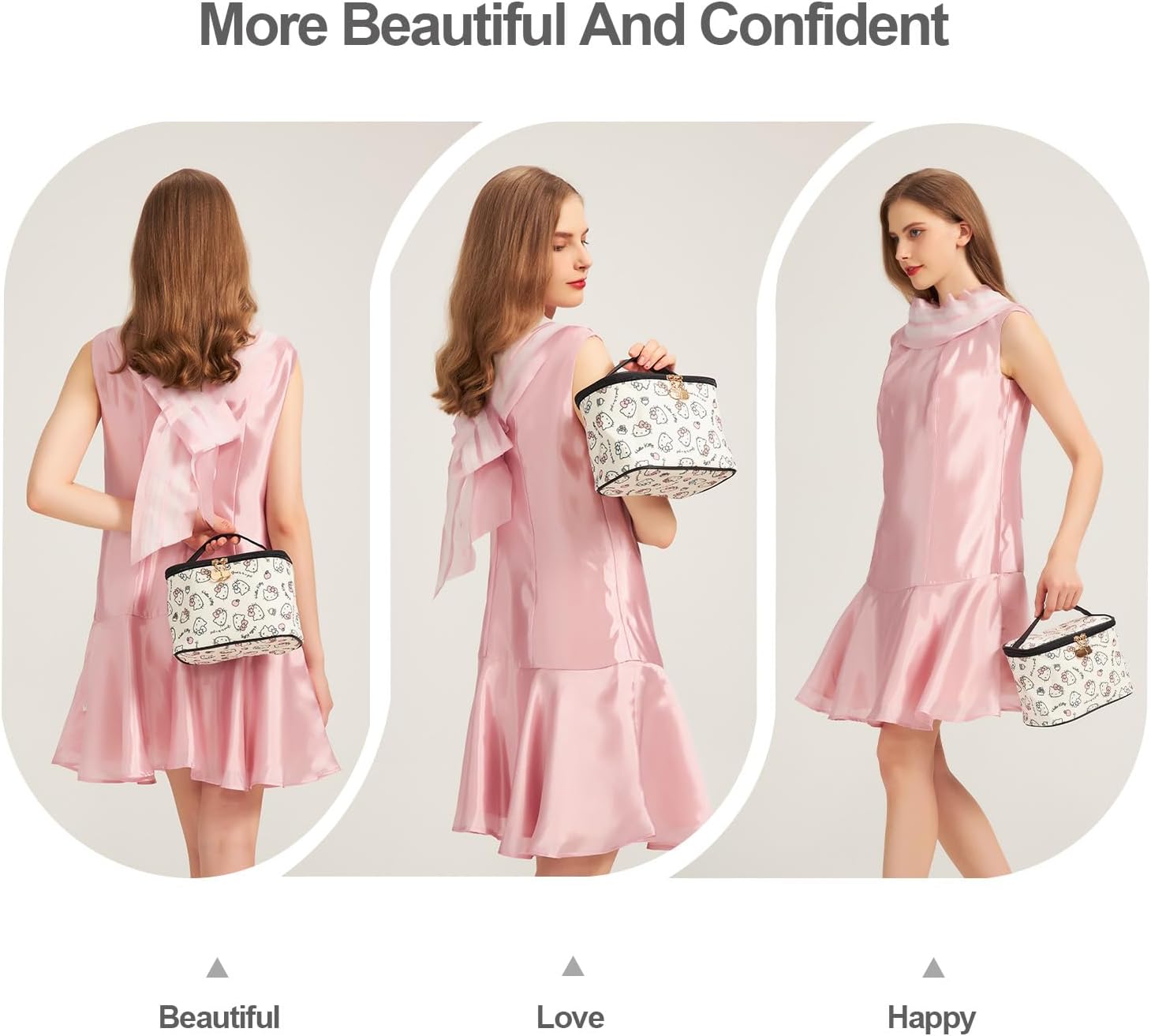 AmBealla Cosmetic Bag Large Makeup Bag Makeup Travel Case with Brush Holder, Canvas Organizer for Women, Toiletry Bag for Skincare & Beauty Tools Sweet Cute for Girls - Image 3