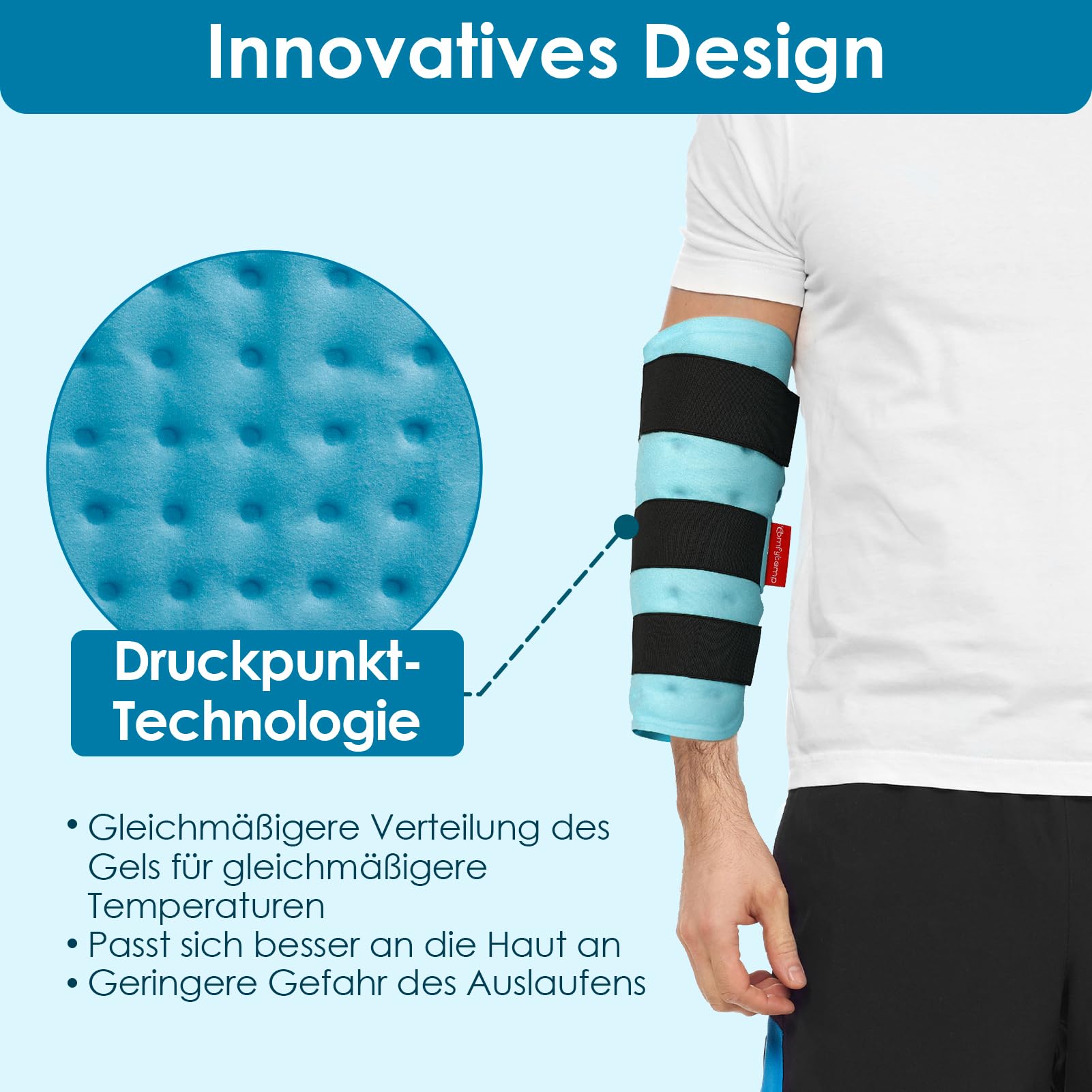 Comfytemp Universal Kühlmanschette（2 Stück）30x30cm Kühlbandage für Beine Arme Waden Knie Ellbogen Schulter Nacken mit 3 Klettverschlüsse, Kühlpads Kalt Warm Kompresse Wiederverwendbar Kühlpacks