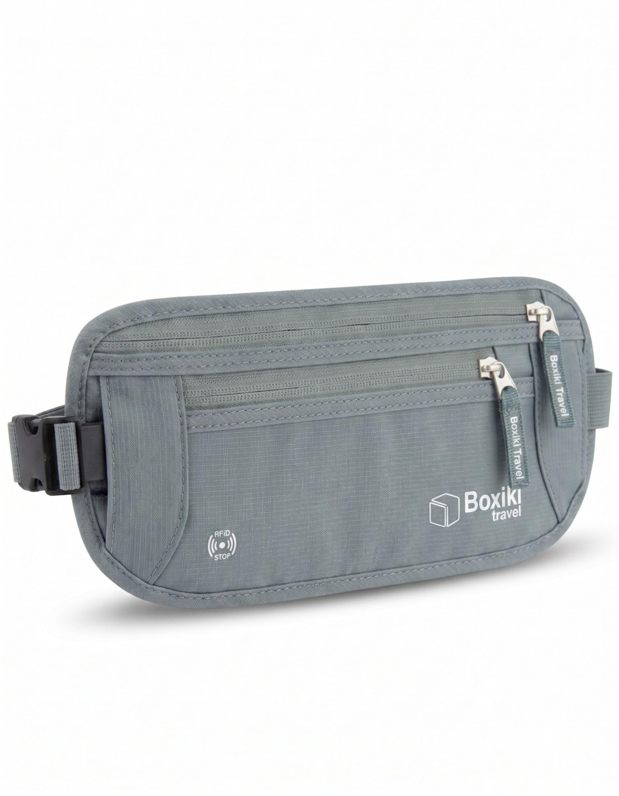 Boxiki Travel Hidden Money Belt para Hombres y Mujeres - Cinturón de Cintura con Bloqueo RFID para Pasaporte, Billetera y Teléfono - Seguro para Viajar