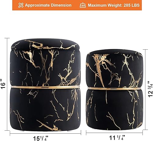 Miniatura 2 de Furnimart Taburete de tocador para el hogar, taburete otomano de terciopelo para almacenamiento, asiento tapizado con anillo chapado en oro, paquete