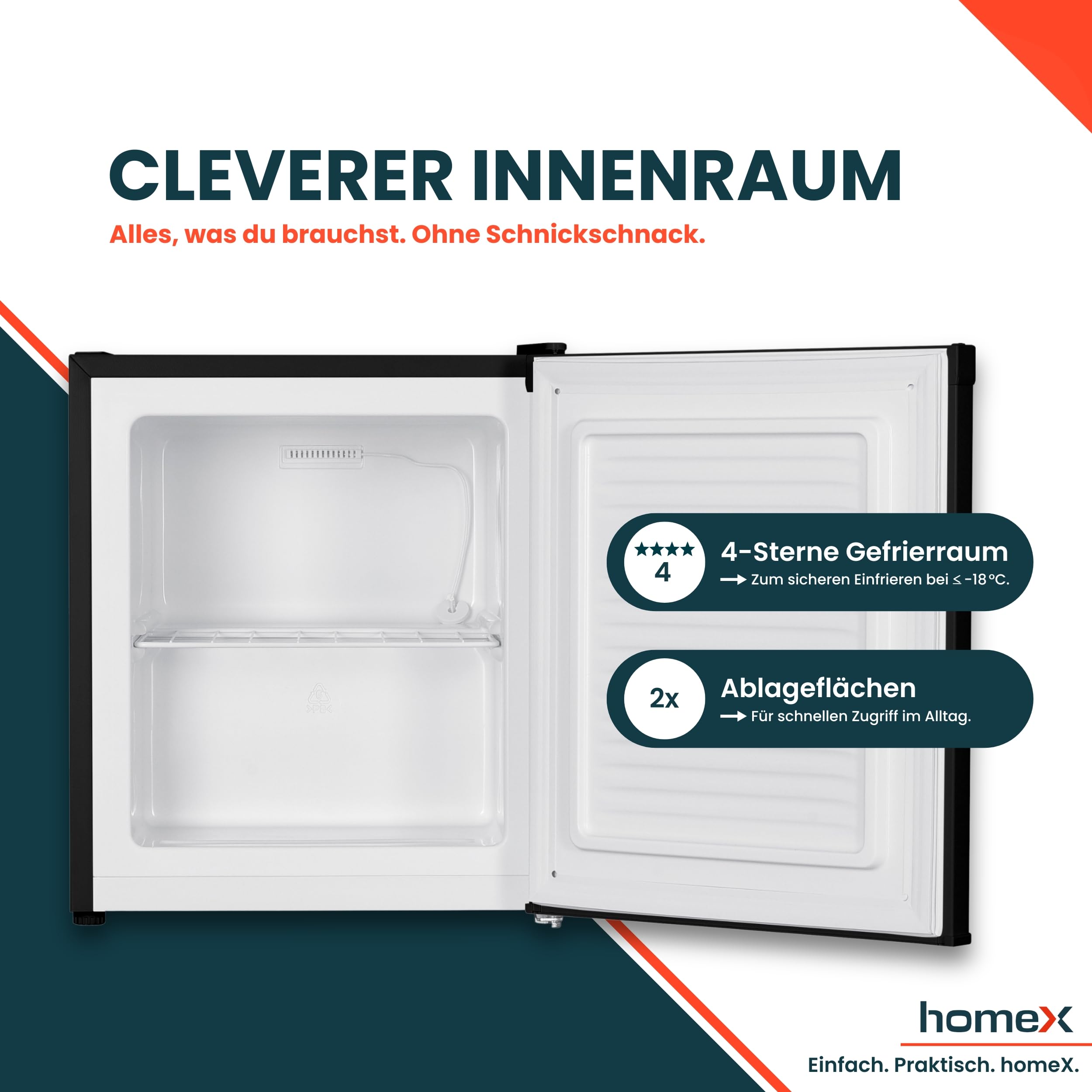 homeX FM1015-B Mini Gefrierschrank Gefriertruhe klein 33L Nutzinhalt | 4-Sterne Gefrierbox, freistehend, kompakte Tiefkühltruhe, Mini Freezer, Temperaturregelung, kleiner Tiefkühlschrank, schwarz