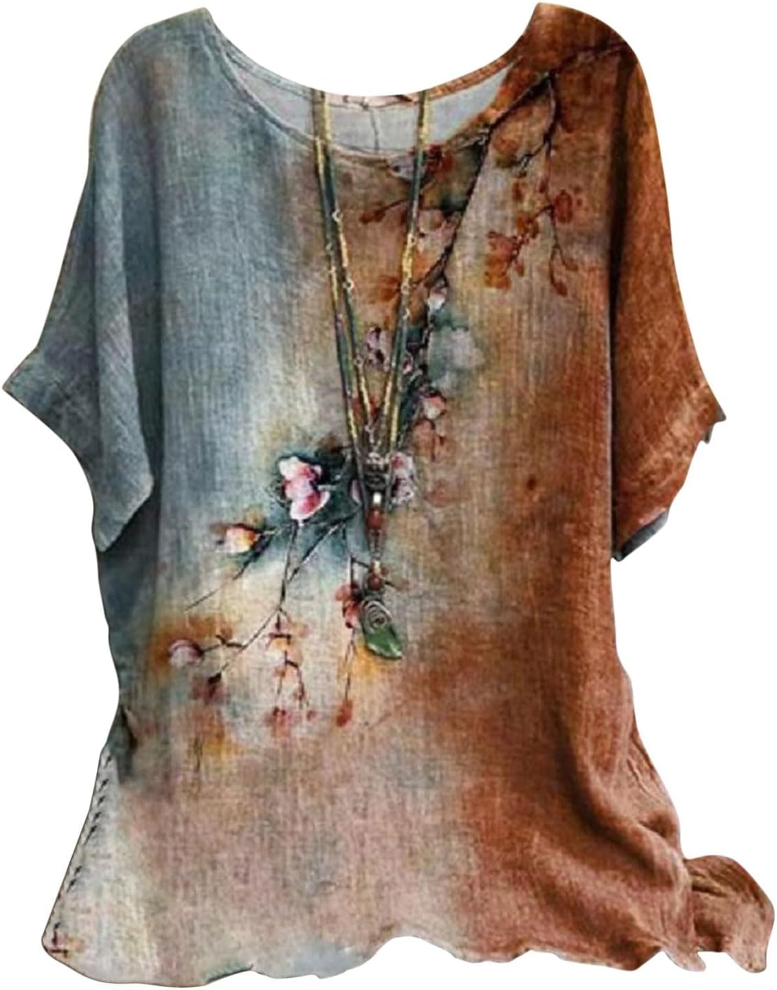 GenericLinen Shirt for women fashion Layered dyed clothes Loose crewneck tops womens daily t shirts summer shirts for women