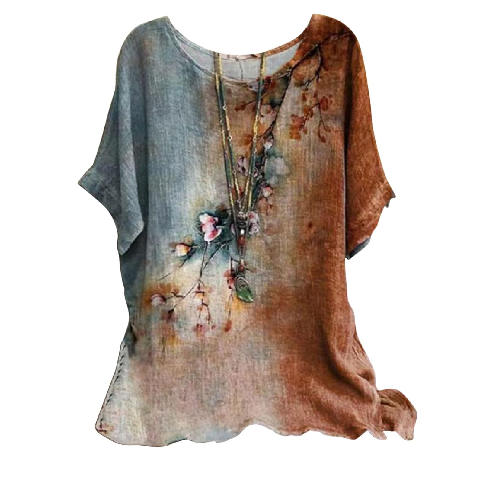 GenericLinen Shirt for women fashion Layered dyed clothes Loose crewneck tops womens daily t shirts summer shirts for women