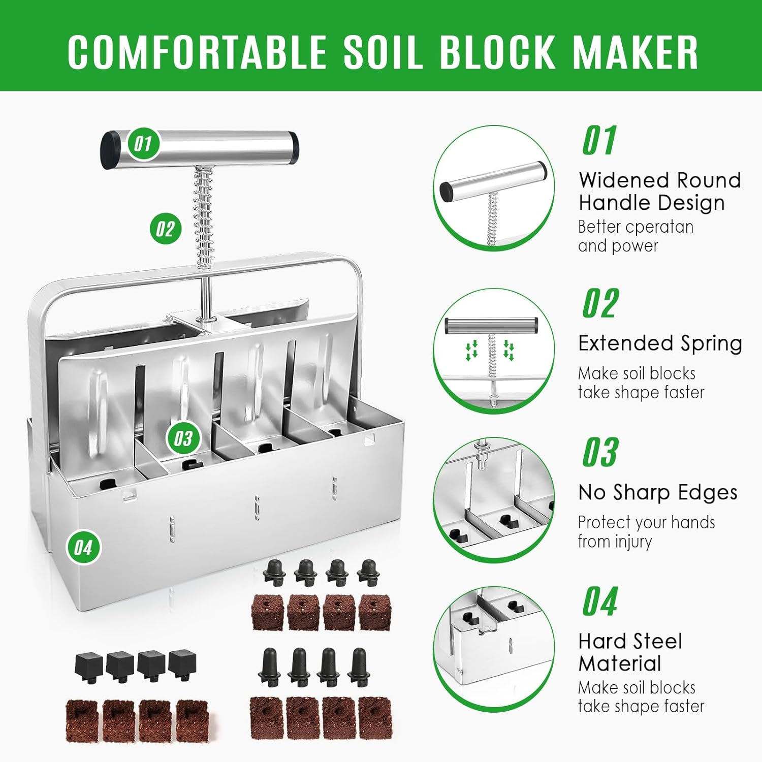 8 Cell Soil Blocker for Seeds Starting, 2 inch Manual Soil Block Maker, Seeds Blocker, Durable Seeds Block Maker, Soil Blocking Tool, Soil Blocker Kit