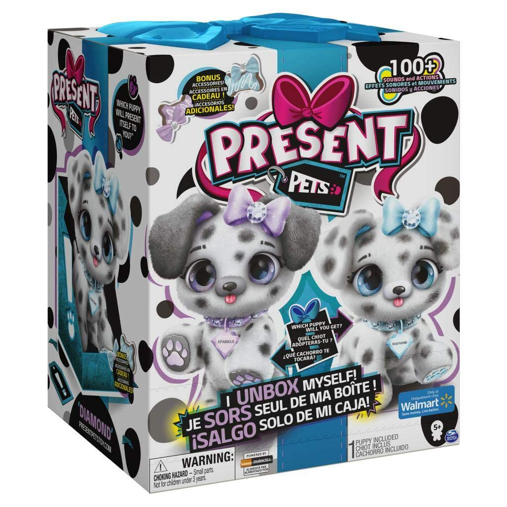 Present Pets Dog Diamond Or Sparkle Dalmatian Interactive Plush Pet Toy with 2 Bonus Accessories and Over 100