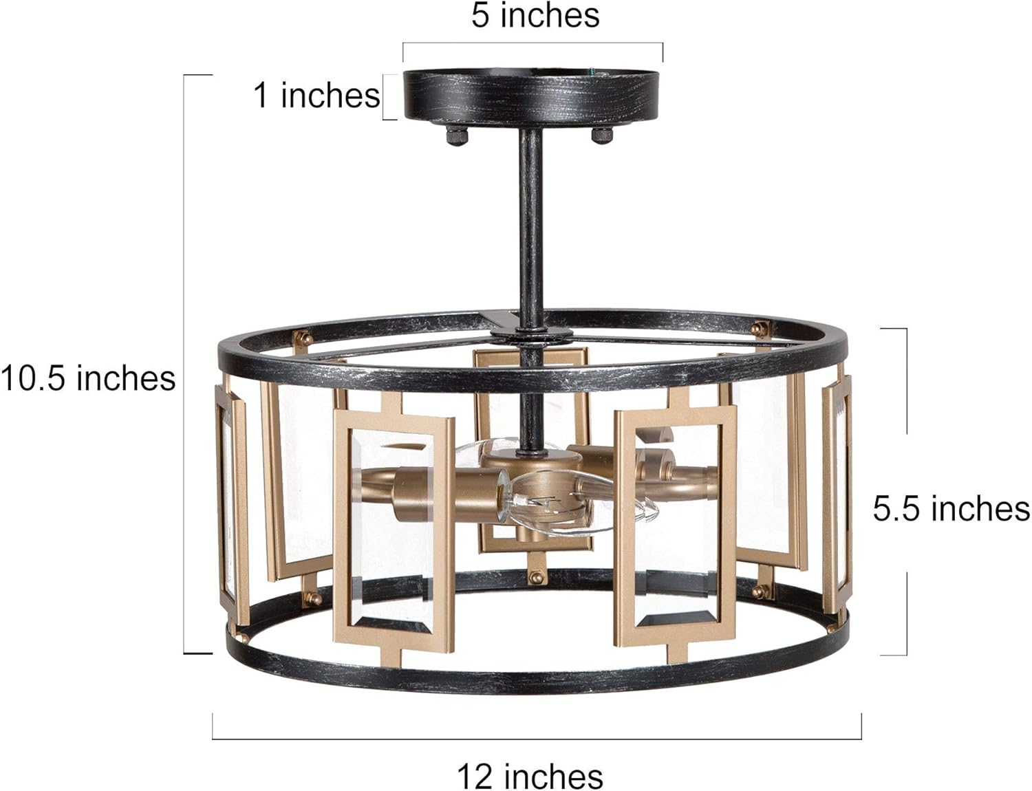 Optimant Lighting Semi Flush Mount Ceiling Light, 2-Light Modern Close to Ceiling Light Fixture with Clear Glass for Hallway, Bedroom and Kitchen(Gold & Black Silver Brushed Finish) - - 