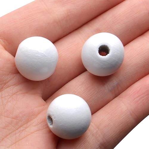 Vista 12 de Aylifu Cuentas de madera blancas, 100 cuentas de madera redondas de 0.787 pulgadas (0.787 in), cuentas espaciadoras sueltas con agujero grande