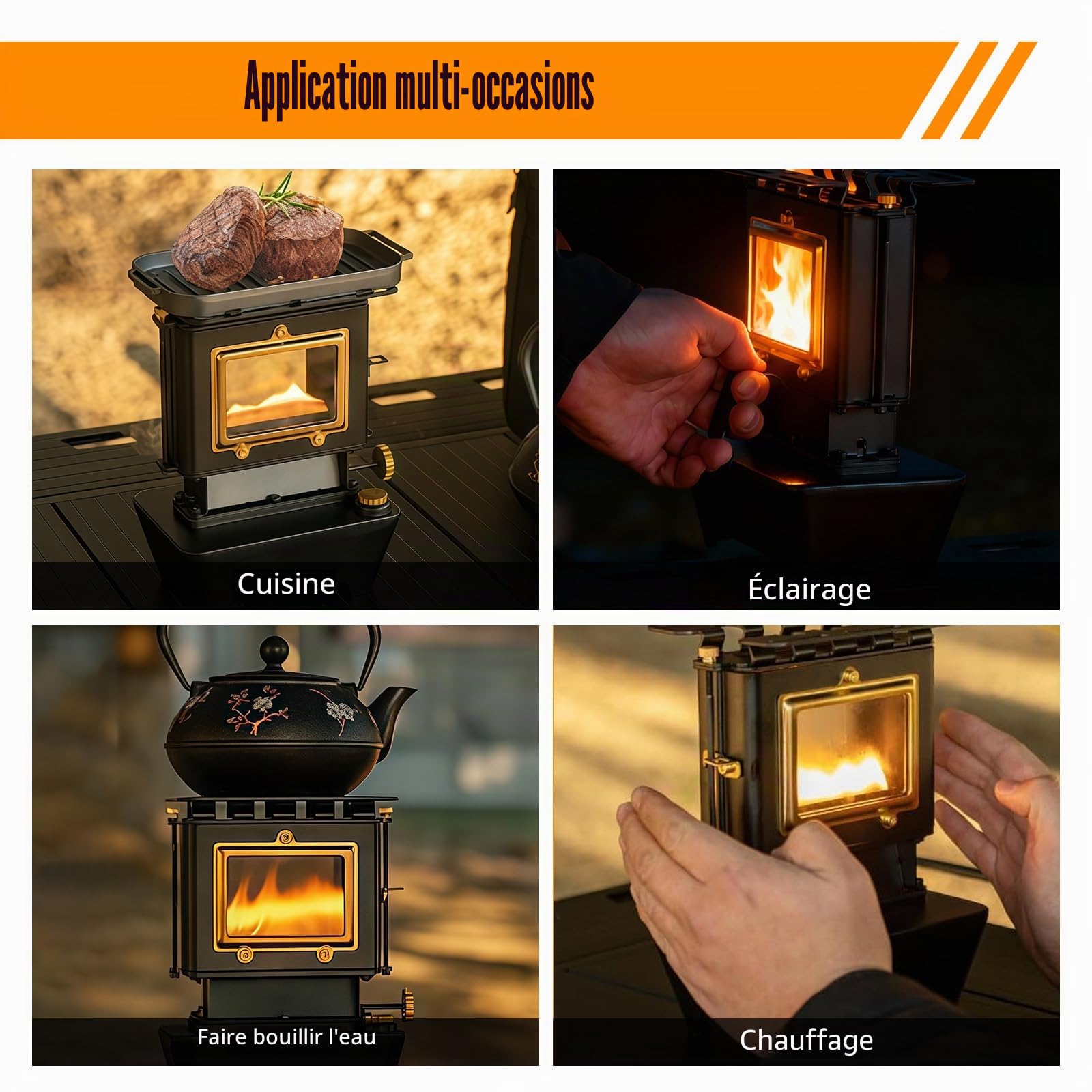 Lanterne portable à pétrole avec réservoir d'huile de 525 ml - Pour le camping - Réchaud de camping multifonction avec sac de rangement pour éclairage extérieur - Réchauffement et cuisine