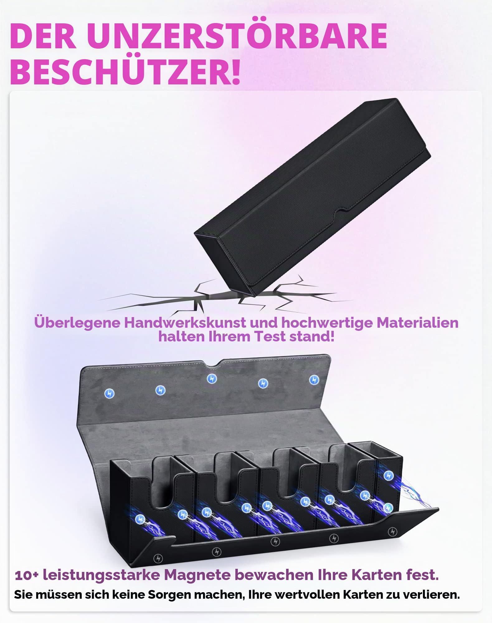 UAONO Sammelkarten Box mit Würfelablage für MTG,Premium-Kartenbox mit starkem Magnet zur Aufbewahrung für Magic Commander TCG CCG Karten (Schwarz，5 in 1)