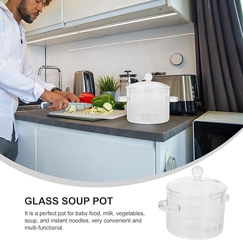Miniatura 9 de Healeved Olla de vidrio transparente para sopa cacerola de vidrio con cubiertas olla de cocina para fideos con doble asa para pasta leche de fideos