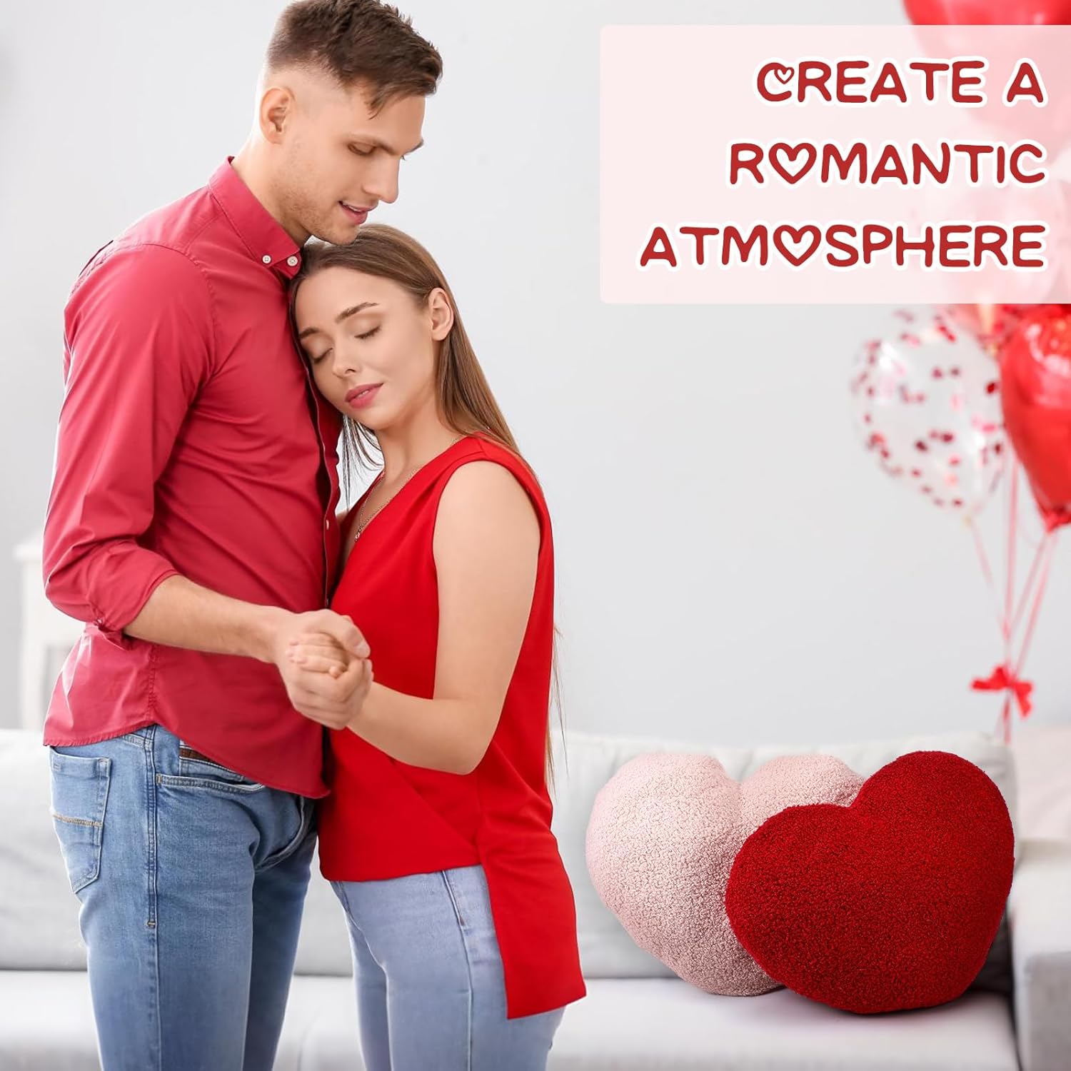 Kathfly 2 Pcs Valentine's Day Heart Pillows 17 Inch Red and Pink Heart Shaped Gifts Large Hooked Wool Throw Pillow for Couples Wedding Couch Bed Sofa Home Living Bedroom Indoor