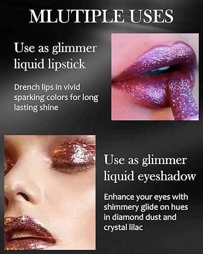 Miniatura 7 de LYSdefeu Lápiz labial mate con purpurina de diamante, brillo de labios rojo brillante, alto pigmento brillante, impermeable, a prueba de manchas,