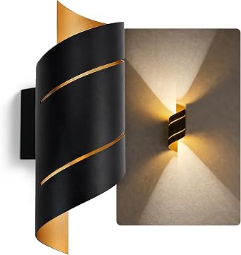SSC-LUXon Revia Wall Light LED Indoor and Outdoor Black Gold 30 cm - Up & Down Light Warm White IP65 for House Wall Staircase Hallway [Energy Class E]