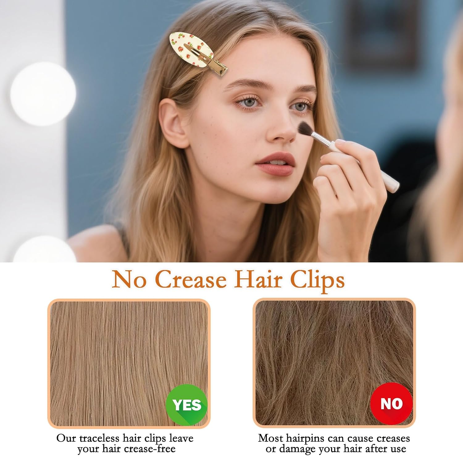 6 Pcs Creaseless Hair Clips for Women - No Bend No Crease Hair Clips for Styling, Makeup, Washing Face, Bangs | Cute Cherry, Blueberry, Rose Print Flat No Dent Alligator Clips for Salon & Home image 4