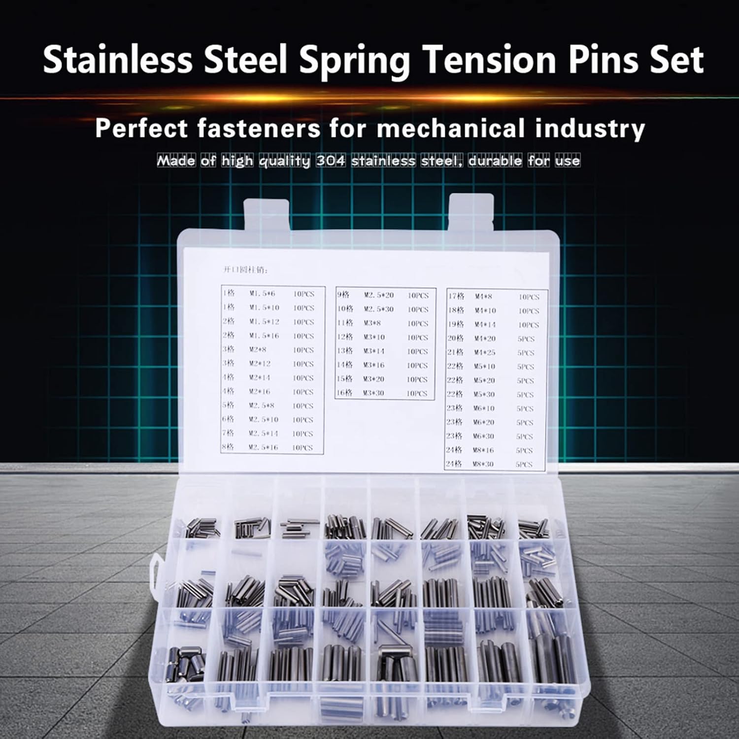 280Pcs Roll Pin Set M1.5 M2 M2.5 M3 M4 M5 M6 M8,Stainless Steel Roll Pin Assortment Set with Box,Slotted Spring Pin Assortment Kit Spring Dowel Pins