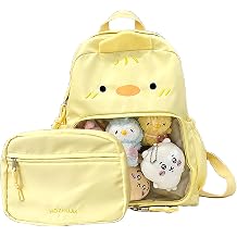 Kawaii Chick Backpack with Detachable Front Pocket Casual Comic Cat Face Design Ita Bag for Conventions and Everyday Use 13L Yellow-Chick