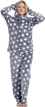 Womens Pajamas Fleece Set Jogger Sets Pajamas For Women Sets Soft 2 Piece With Hoodie