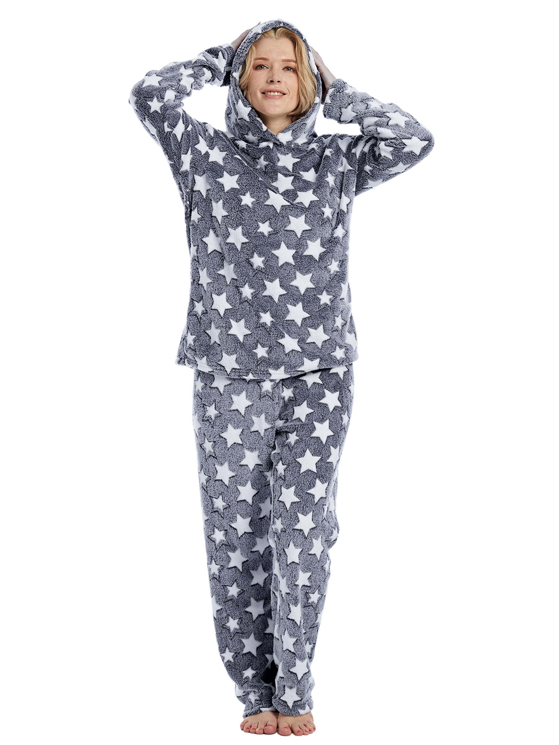 Womens Pajamas Fleece Set Jogger Sets Pajamas For Women Sets Soft 2 Piece With Hoodie