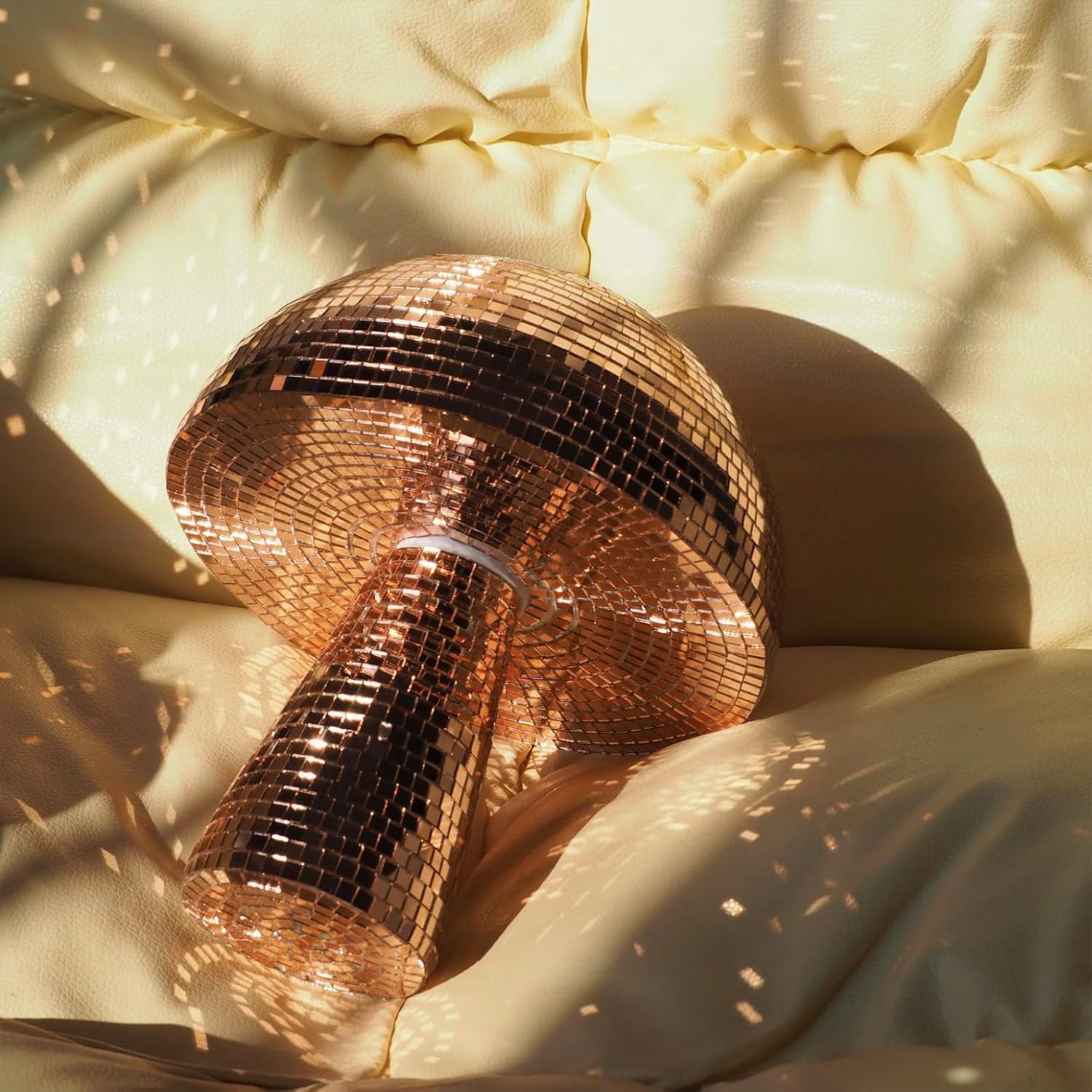Creative Mushroom Disco Ball for Party,Table Decor Mirror Retro Handmade Disco Ball Mushroom Shape Home Art Decorations,Bar Ornaments(Rose Gold,L(8.3''))