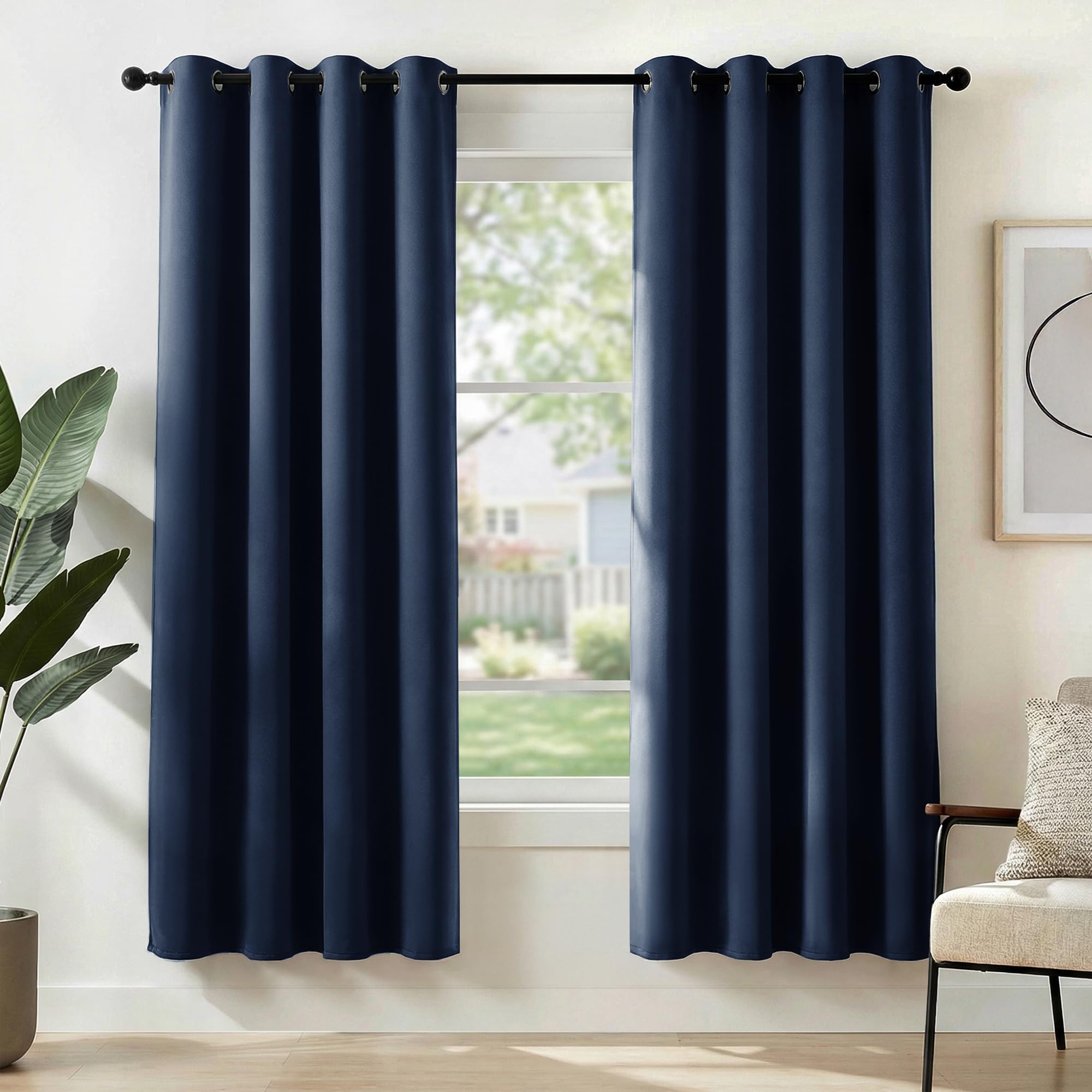 Deconovo Navy Blue Solid Thermal Insulated Curtains Eyelet Blackout Curtains For Bedroom 46 X 72 Inch One Pair