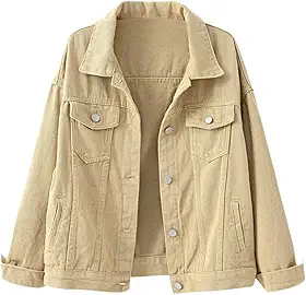 Jaqueta Jeans Feminina Boyfriend Manga Longa Solta Moda Casaco de Transição Primavera Outono com Botão