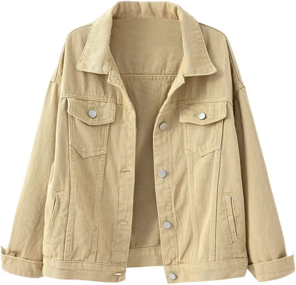 Jaqueta Jeans Feminina Boyfriend Manga Longa Solta Moda Casaco de Transição Primavera Outono com Botão