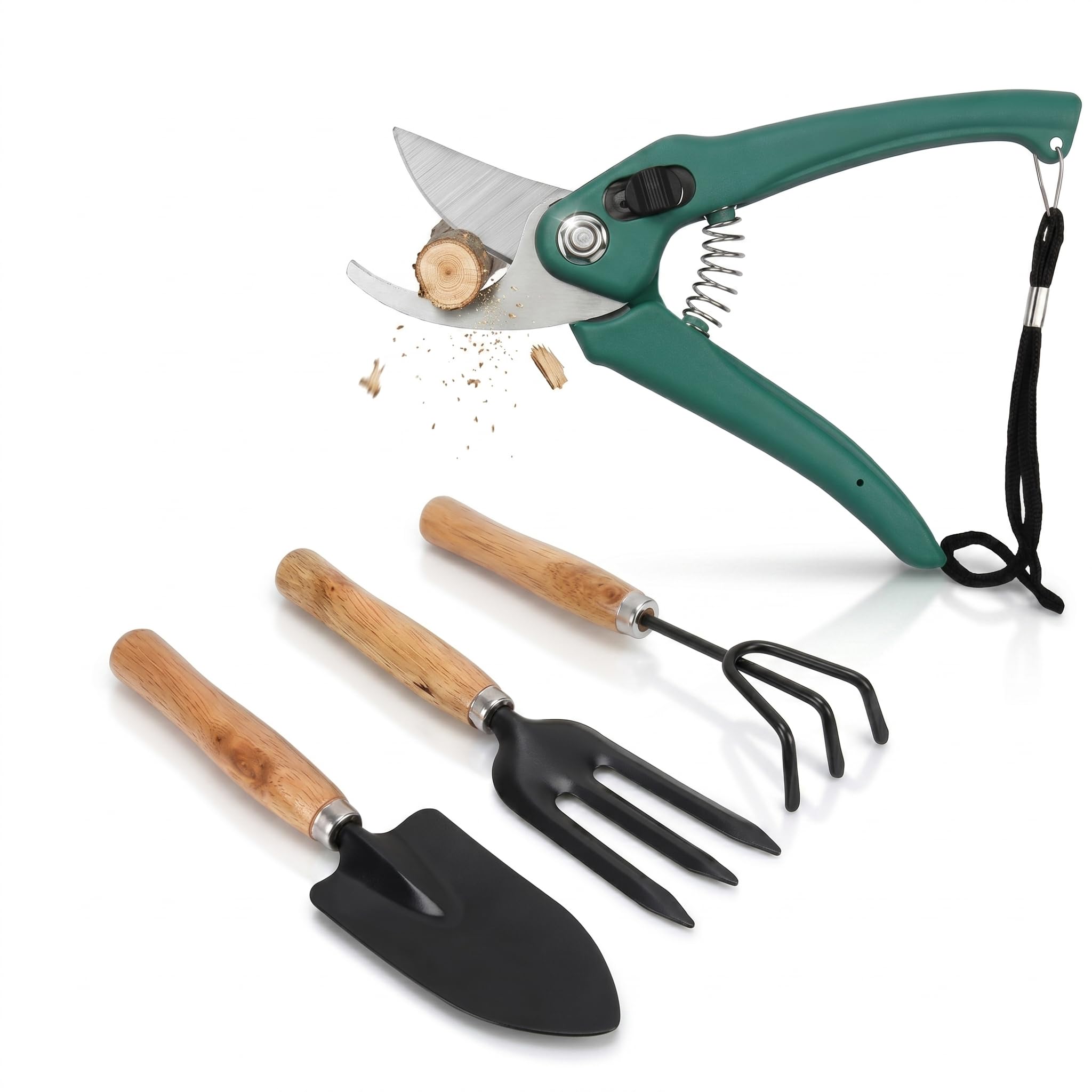 Gardening Tools Kit with Pruner Cutter, 4 Pcs Premium Garden Tool Set for Home Garden Including Garden Trowel, Hand Fork, Hand Cultivator & Pruning Shears | Wooden Handle Gardening Accessories-image-23