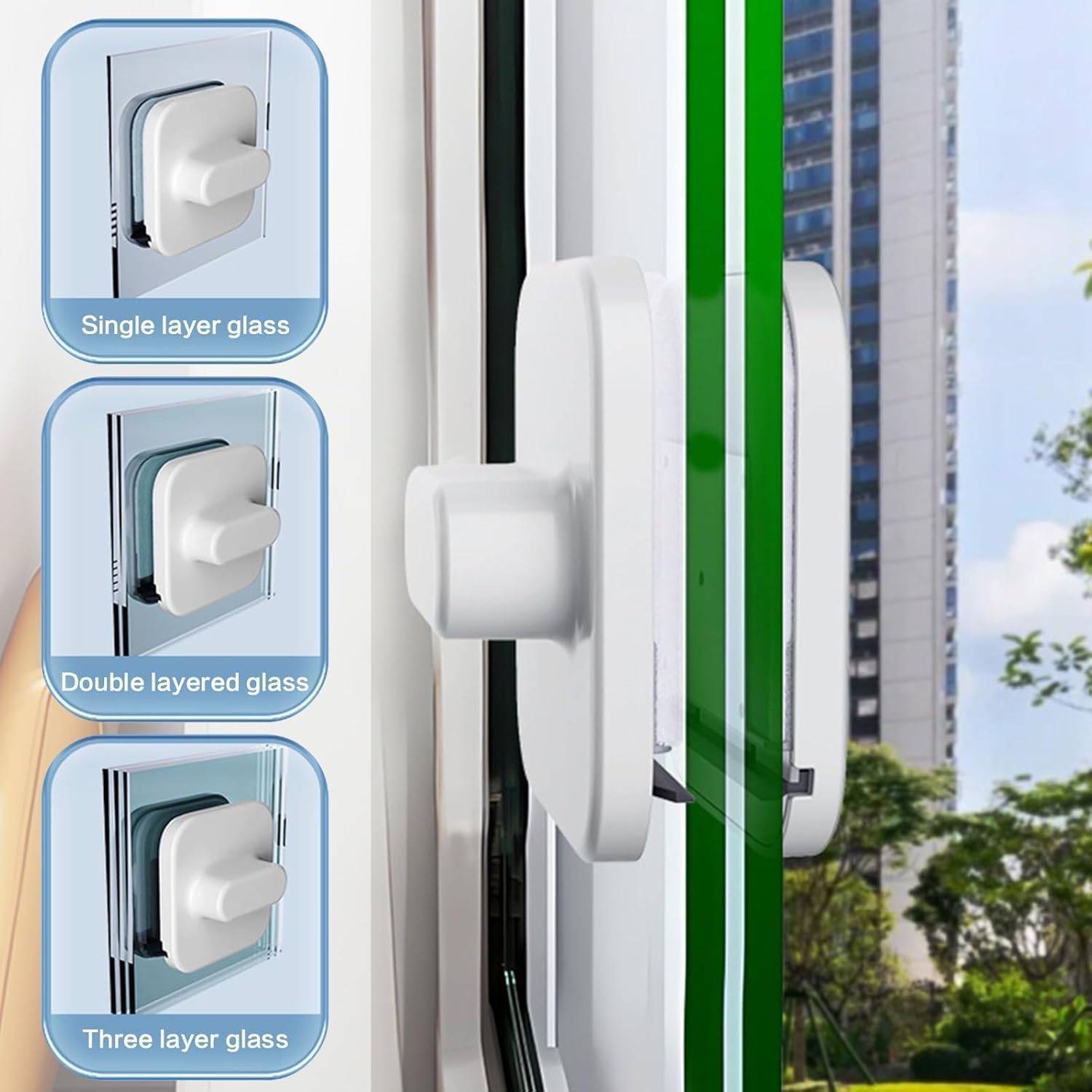 Magnetic Window CleanerTool,Windshield Cleaner Tool Magnetic,Double-Sided Cleaner Glass Tool Thickness 3-5 Inch, High Rise and Car,Window Cleaner with Anti Falling Rope