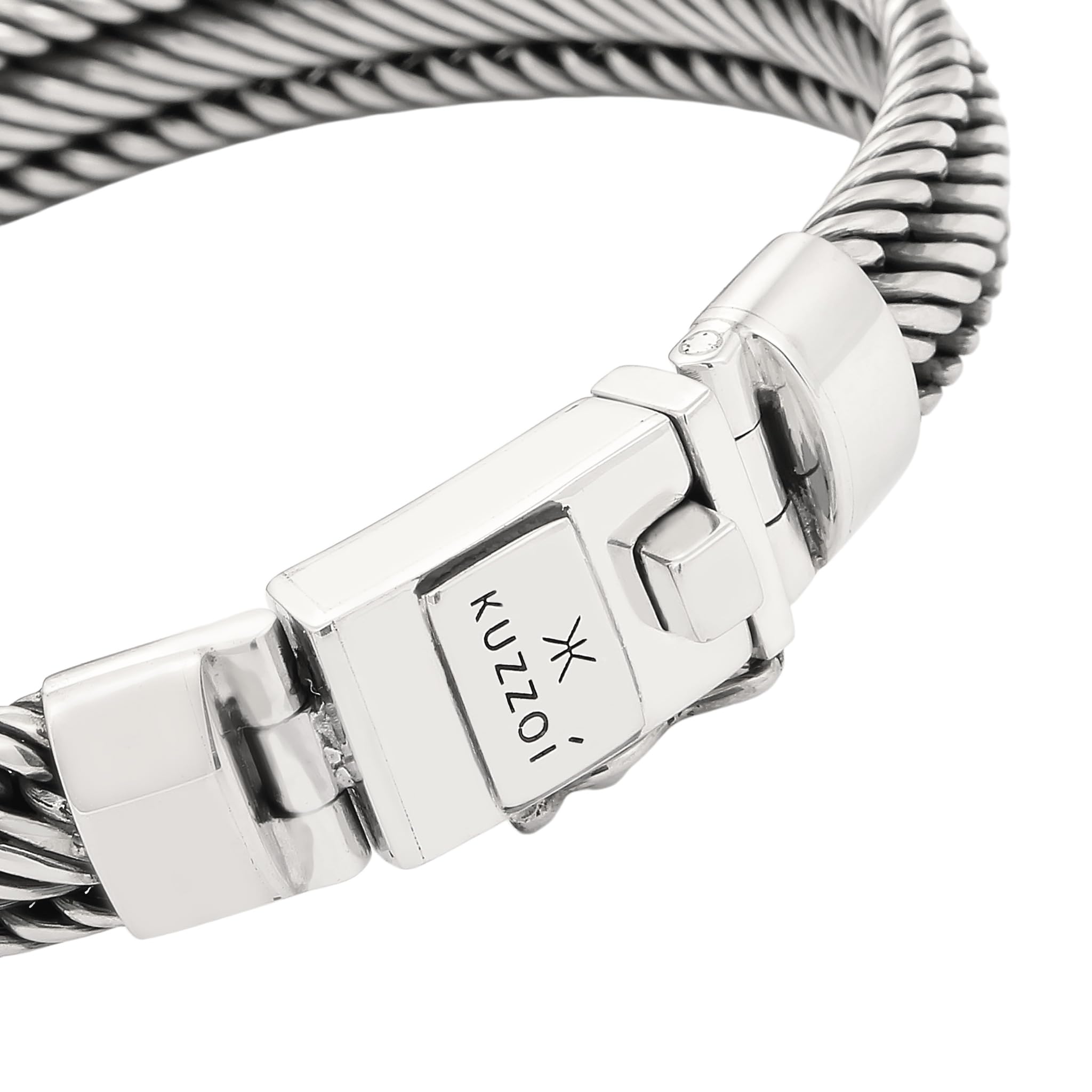 Kuzzoi Pulsera de buda para hombre hecha a mano de plata de ley 925 oxidada (10 mm) con cierre de caja, longitud 19 cm – 23 cm, 0207651725