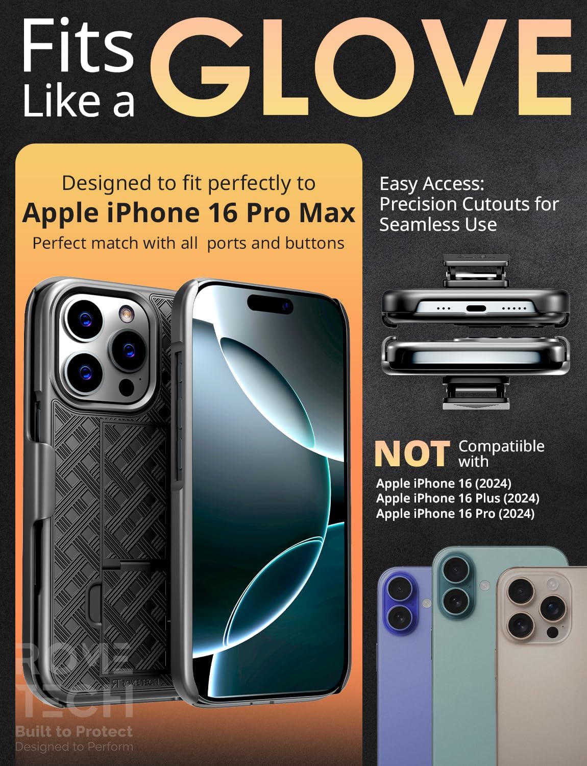 Designed for iPhone 16 ProMax Case with Belt Clip Holster - Kickstand Cover Phone Case - Black - Image 2