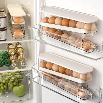 Auto Rolling Egg Holder for Fridge, Egg Dispenser/Organizer/Storage/Container with Lid for Refrigerator, Sturdy and Durable Space-Saving Egg Tray for 12 Large Eggs