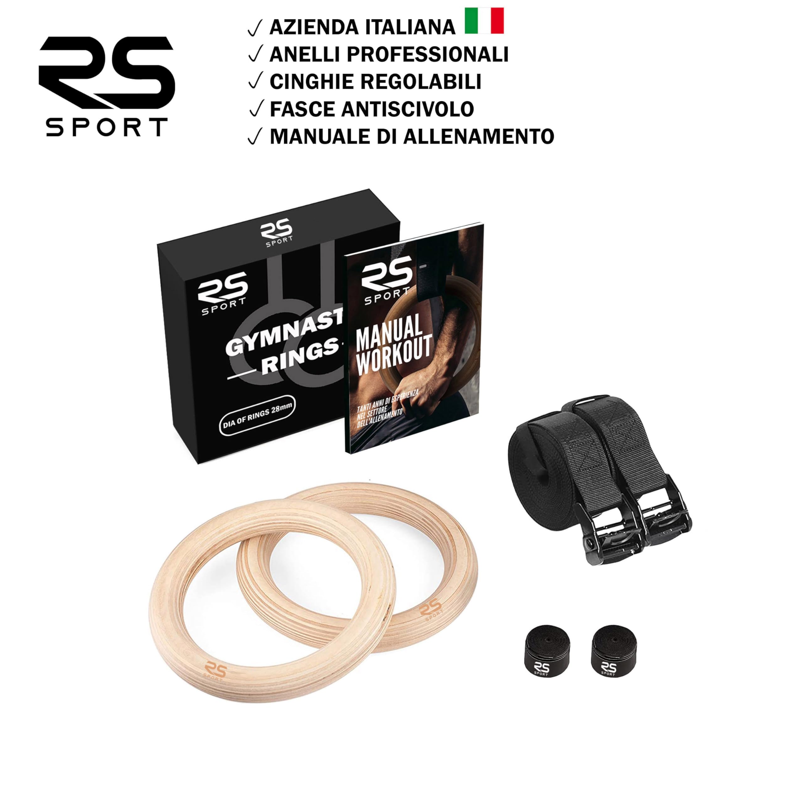 RS SPORT Anillos Calisthenics, anillos de gimnasia de madera, anillos de gimnasio profesionales para dominadas, entrenamiento de cuerpo libre, gimnasio en casa, ring, gimnasio, fitness, crossfit y