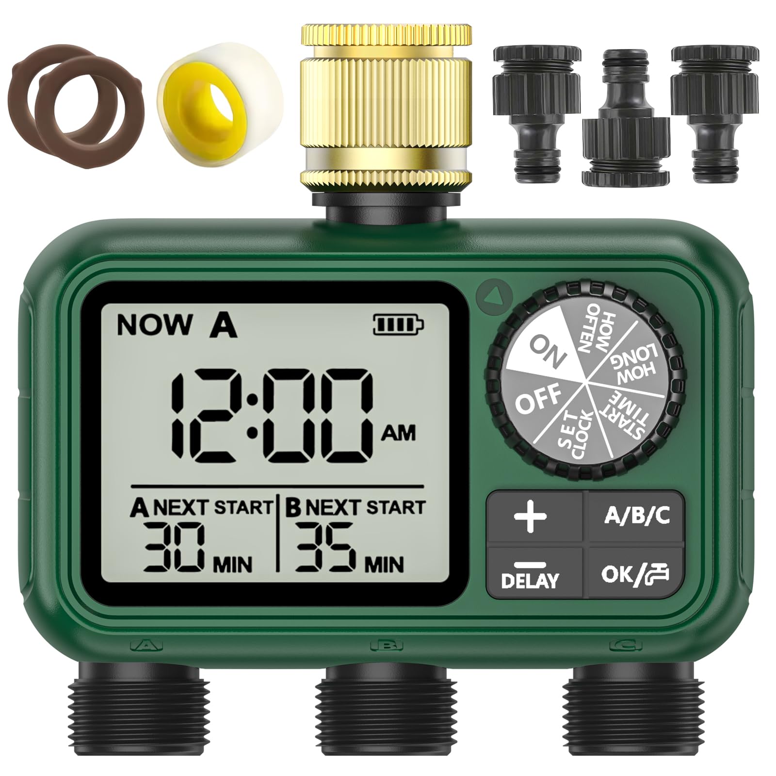 Sprinkler-Timer, großes LCD-Display, 3-Zonen, Wasser-Timer, mit Regenverzögerung, manuelles und automatisches Bewässerungssystem für Gartenschlauch-Wasserhahn, Outdoor-Bewässerungssteuerung
