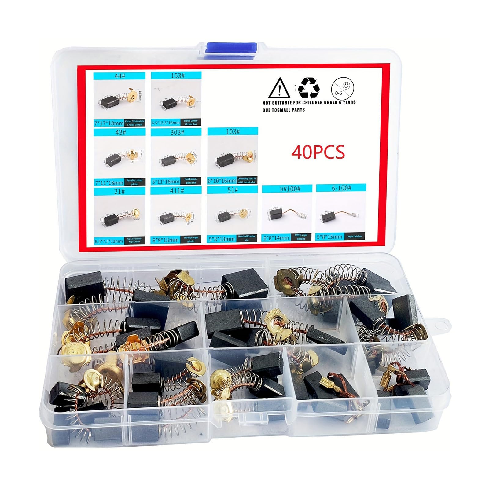 Hzbb Colorful Stickers 40Pcs / Set Electric Motor Carbon Brushes 10 Different Sizes For Replacement Repair Power Tool Maintenance Part Carbon Brushes