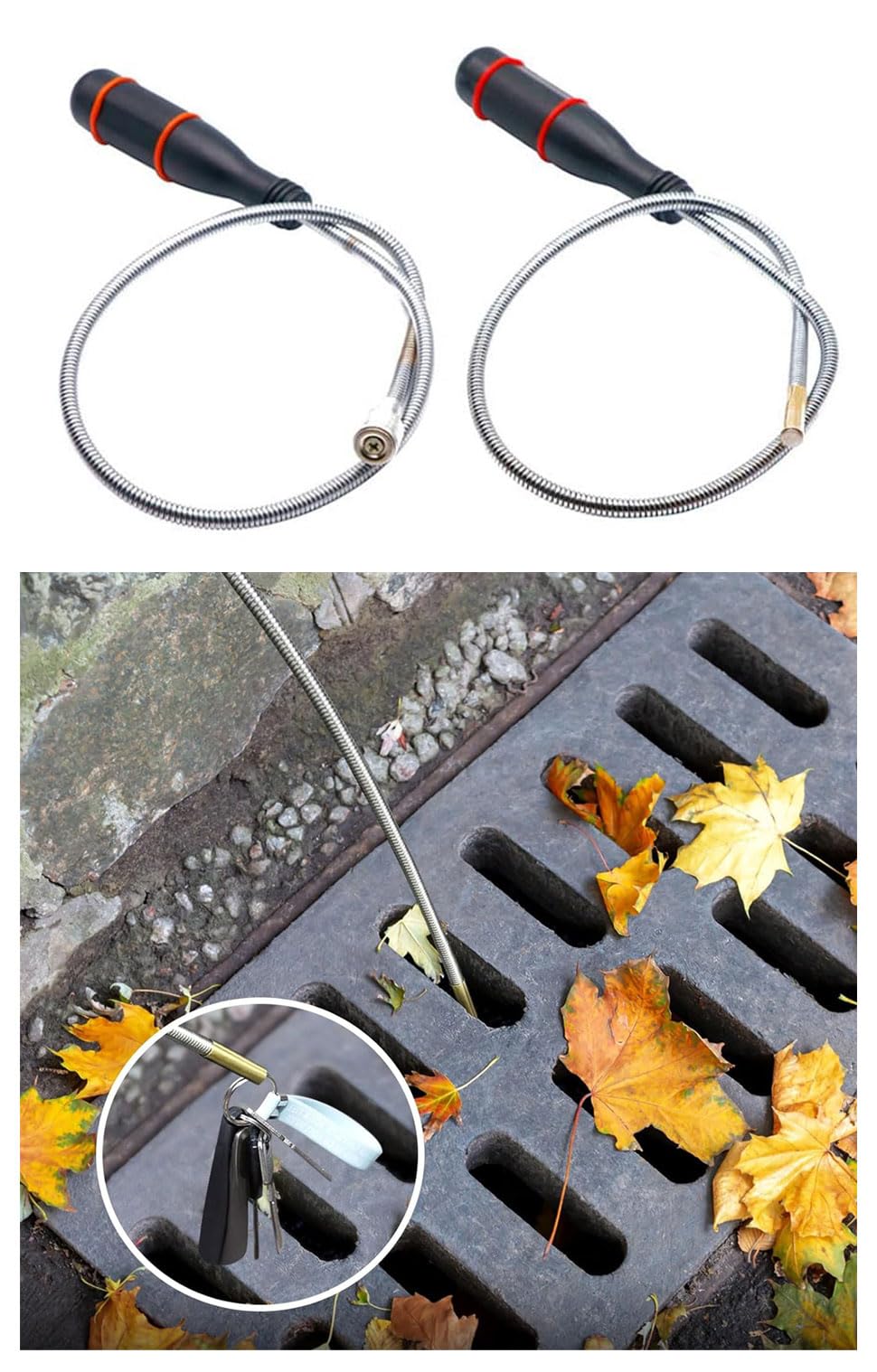 2-in-1 Magnetstab-Set – Biegsamer (55cm) Und Teleskop-Magnet (12,5–55cm), Flexibel, Rostfrei, Für Schrauben, Schlüssel & Kleinteile In Engen Spalten
